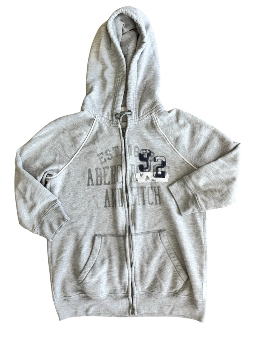 Abercrombie & Fitch Light Gray Full-Zip Hoodie with '92' Graphic